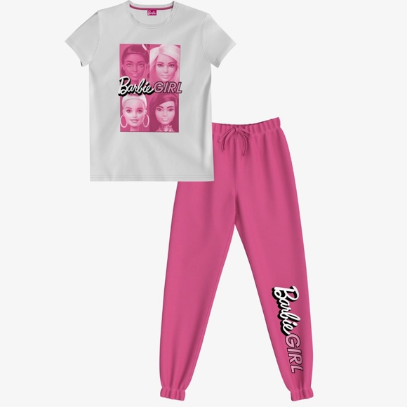 NWT Barbie Big Girls 2 Piece Pant Pajama Set Licensed - Picture 1 of 16